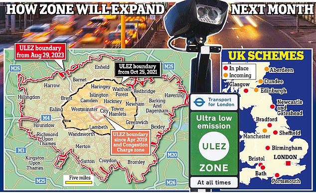 ‘Think twice before imposing Ulez tax on hard-working Brits’: Rishi Sunak blasts Sadiq Khan for his hated low emission zone expansion plan 'Think twice before imposing Ulez tax on hard-working Brits': Rishi Sunak blasts Sadiq Khan for his hated low emission zone expansion plan
