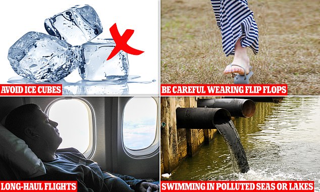 The health risks of your holiday revealed (including why you should never have ice in your drink or wear flip flops) Dirty water, sprained ankles and even just the stress of a long flight could be enough to put a serious health dampener on your long-awaited trip