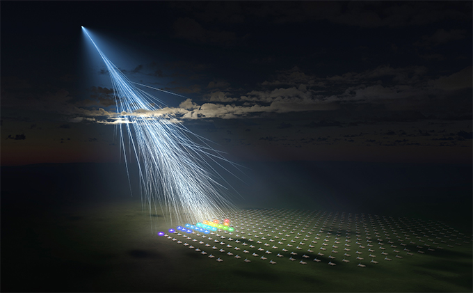 A rare, extremely energetic cosmic ray has mysterious origins An illustration of a shower of particles in Earth