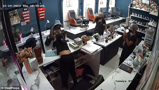 British and US women face two years in Bali jail for ‘attacking salon staff during row over prices’ – but they claim they were ‘held hostage’ when they tried to go to a cash machine to fetch money to pay Shocking CCTV footage shows Chansler in a bucket hat appearing to grab a clerk by the collar and pulling her over the counter