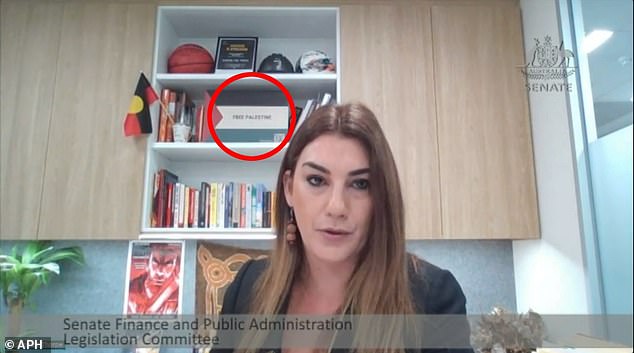 Controversial MP Lidia Thorpe ordered to remove Palestinian protest flag during online Senate hearing Senator Thorpe (pictured) was told to either remove the flag or disable her camera when she addressed the hearing
