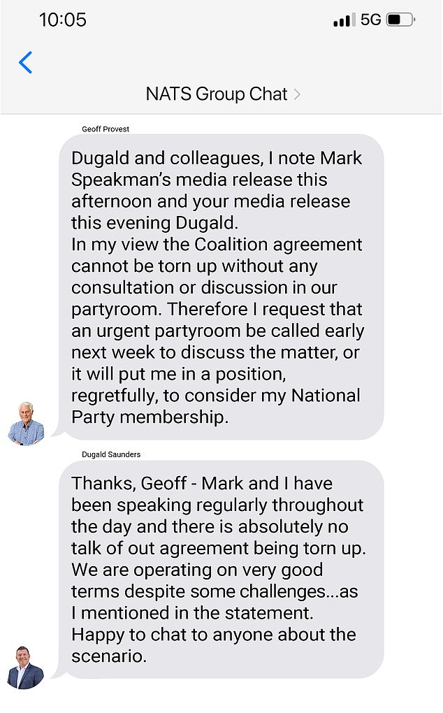 Peter van Onselen: Leaked group chat texts between Nationals MPs reveal NSW Coalition is in disarray Leaked texts between Nationals NSW MP Geoff Provest and state party leader Dugald Sanders reflect the turmoil happening in the state Coalition