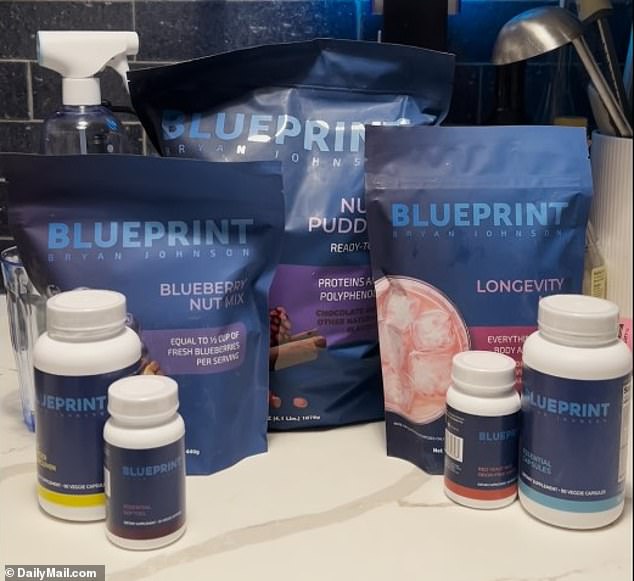 Daily Mail health reporter tries biohacker Bryan Johnson’s anti-aging protocol… so was she able to roll back the years? THE BIOHACK STACK: The BluePrint comes with four bottles of supplements, three packages and one bottle of olive oil.