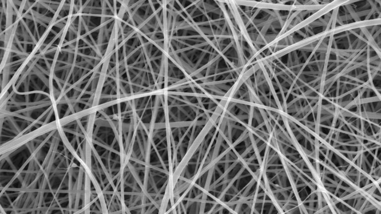 Behold the world’s thinnest pasta Pasta nanofibers look like a mesh of thin gray fibers.