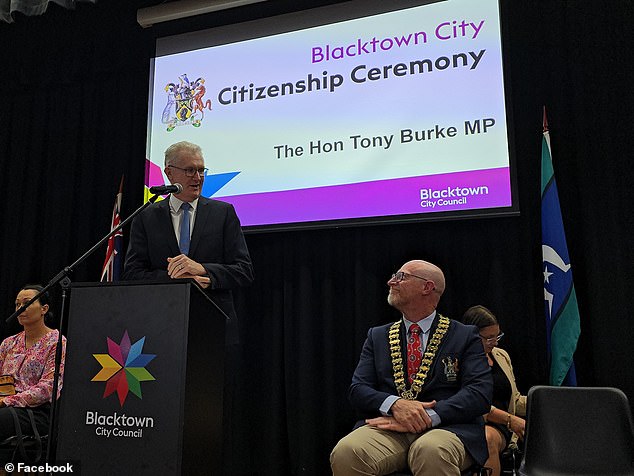 Home Affairs Minister Tony Burke on an ‘unprecedented’ pre-election blitz of citizenship ceremonies in crucial Western Sydney seats Home Affairs Minister Tony Burke has reportedly been doing a pre-election blitz of citizenship ceremonies in crucial Western Sydney seats (pictured: Mr Burke addresses new citizens at a ceremony in Blacktown on Tuesday)