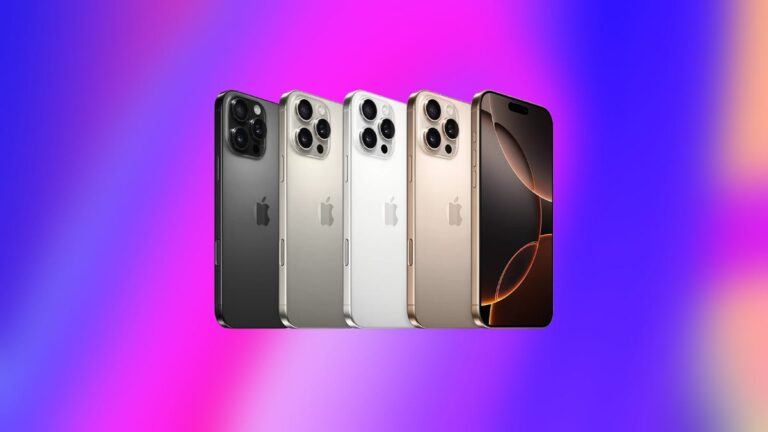 What Are Apple’s Mail Categories and How to Turn Them Off on iPhone The iPhone 16 Pro Max in four different colors against an abstract blue and pink background.