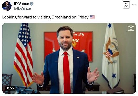 JD Vance taunts Greenland in latest attack on European ‘freeloaders’ and says he will join his wife on controversial visit – but Denmark claims diplomatic win as war of words heats up JD Vance taunts Greenland in latest attack on European 'freeloaders' and says he will join his wife on controversial visit - but Denmark claims diplomatic win as war of words heats up