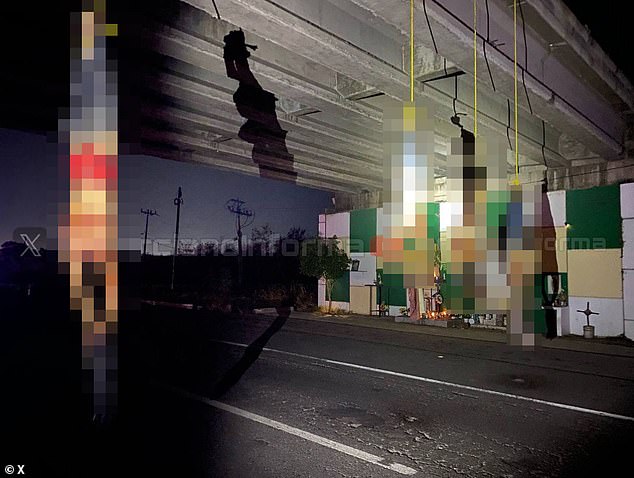 Decapitated bodies are hung from a bridge after 20 people are slaughtered in latest Mexican massacres amid drug war sparked by El Chapo’s sons Four decapitated bodies were found hanging from a bridge in the capital of western Mexico 's Sinaloa state on Monday