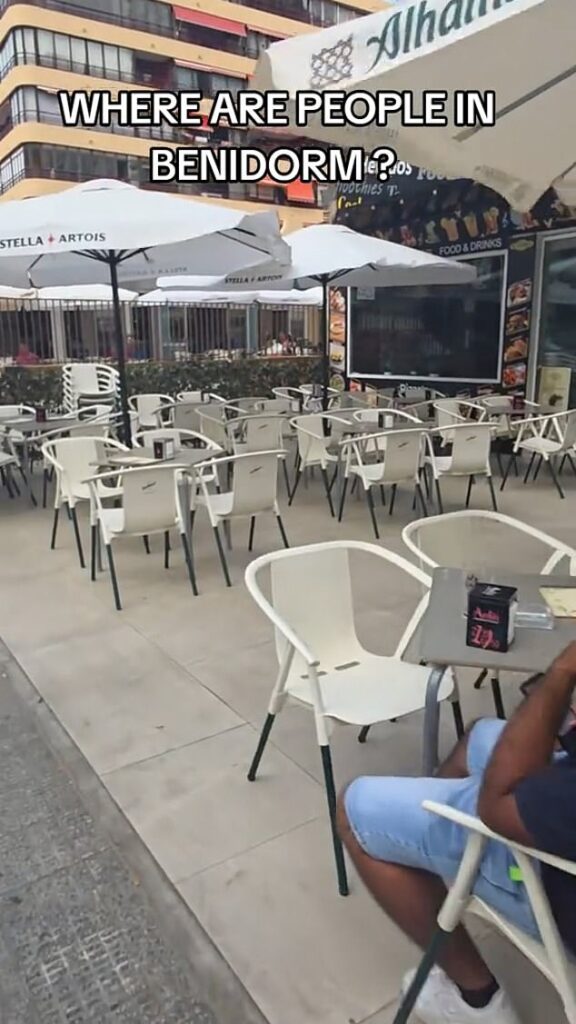 Costa del solitude: Videos show empty-looking beach and deserted bars on normally-bustling Benidorm strip as tourists describe ‘ghost town’ Benidorm, long regarded as the beating heart of Brits-abroad holidays, has been branded 'empty' and 'an absolute ghost town' by shocked tourists