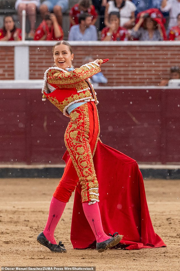 Beauty and the beast: Female bullfighter praised for her looks as well as her skill slays bull in front of cheering crowd as she sets out to be ‘the greatest in history’ Olga Casado (pictured) in action during the bullfight at the fair in honour of Santo Cristo de Los Remedios, on August 31, 2025 in Madrid, Spain