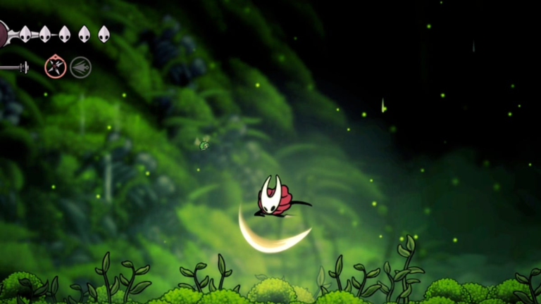 Hollow Knight: Silksong Is Easy With This One Item a screenshot of silksong showing hornet doing a downward slash attack