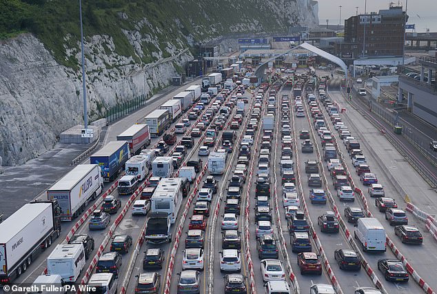 Revealed: The most hellish driving routes to avoid if you are on a journey with children As many as 72 per cent of parents will be embarking on a car journey with their kids in the October half term or at Christmas. Pictured: File photo of summer holiday traffic heading to Dover, Kent, in July this year