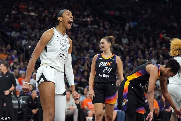 A’Ja Wilson, Aces win third WNBA crown with four-game sweep of Mercury after Phoenix coach’s shock ejection Las Vegas Aces center A'ja Wilson (22) reacts after scoring against the Phoenix Mercury