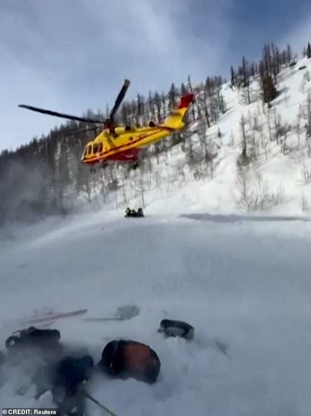 Two skiers are dead and another injured in avalanche on mountain in Italy A rescue helicopter arrived on the scene after two skiers died, while another narrowly survived after being buried in the snow following an off-trail avalanche in Italy